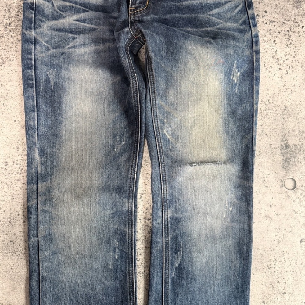 Lee Leith Men Distressed Whiskered Straight Leg Jeans Blue 31 32 Gingham Detail - Picture 5 of 9